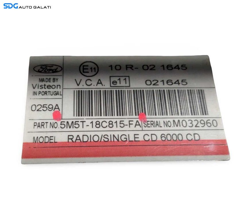 Unitate Radio CD Player Single CD 6000CD Ford Focus 2 2004 - 2007 Cod 5M5T-18C815-FA [LR5044]