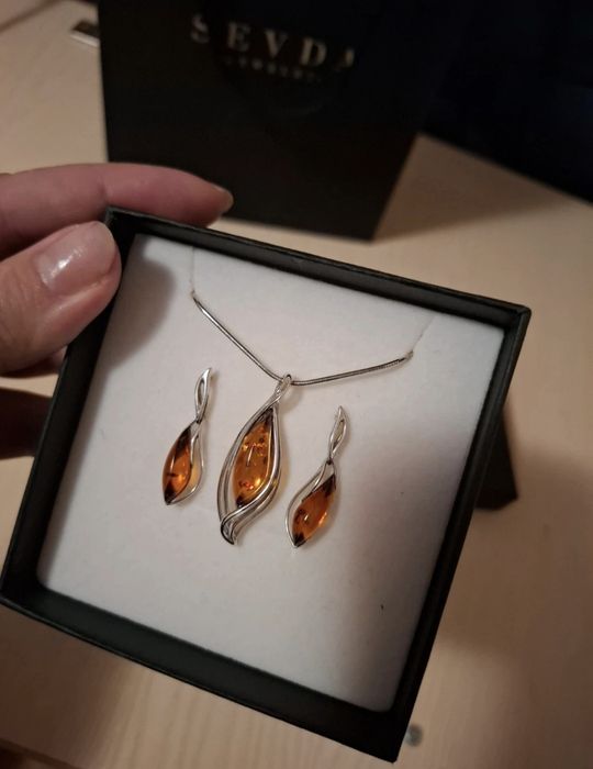 Vand set din argint stantat 925, cu chihlimbar Baltic Amber Rose