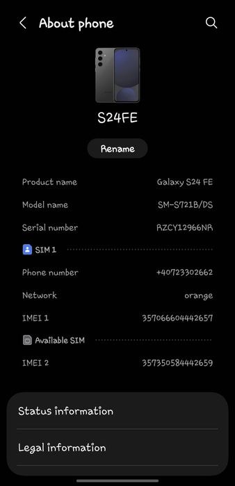 Samsung S24 FE,stare aproape ca nou