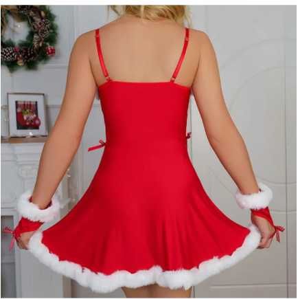 Секси коледна рокля в комплект с ръкавици, Секси коледно бельо за жени