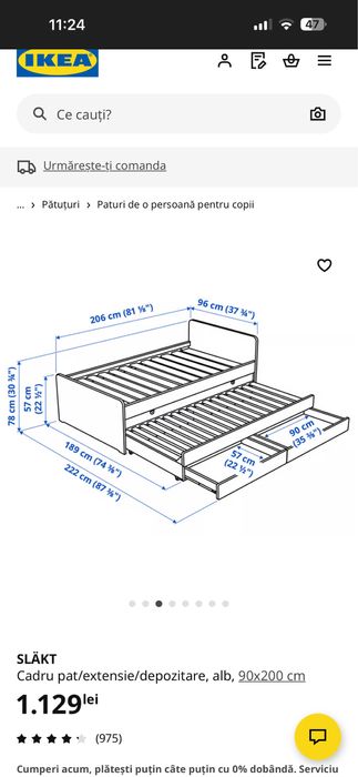 Pat extensibil ikea 90/200 cm