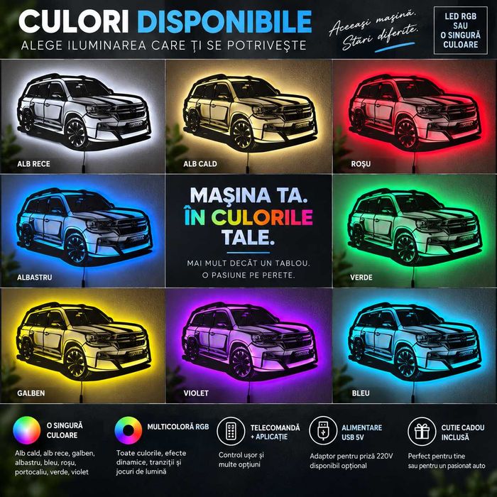 Panou Auto LED Personalizat după Mașina Ta | 80–100 cm