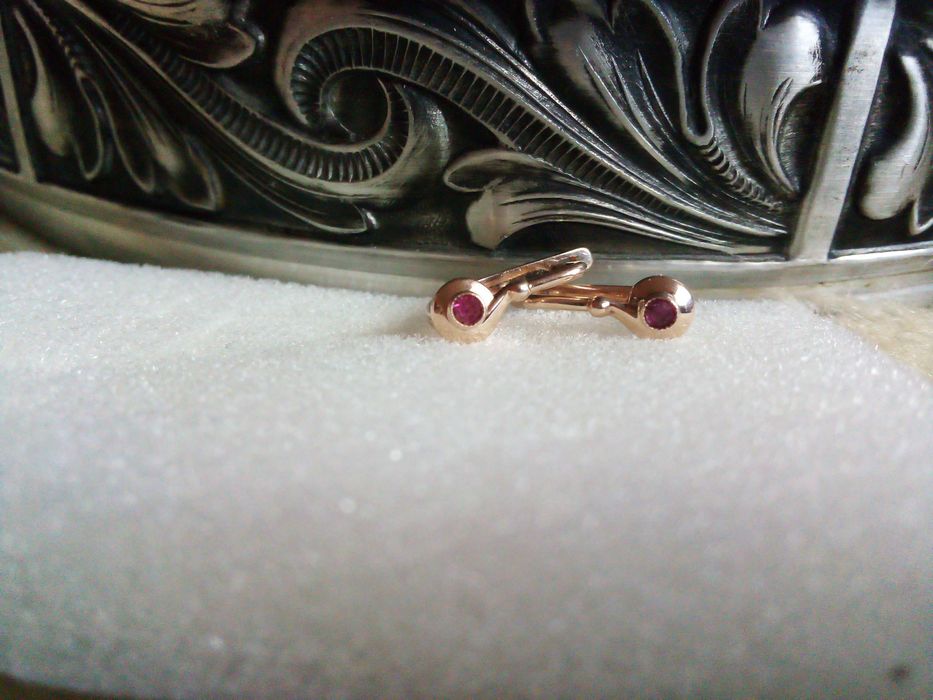 Антикварни руски златни обеци 583  с рубинчета