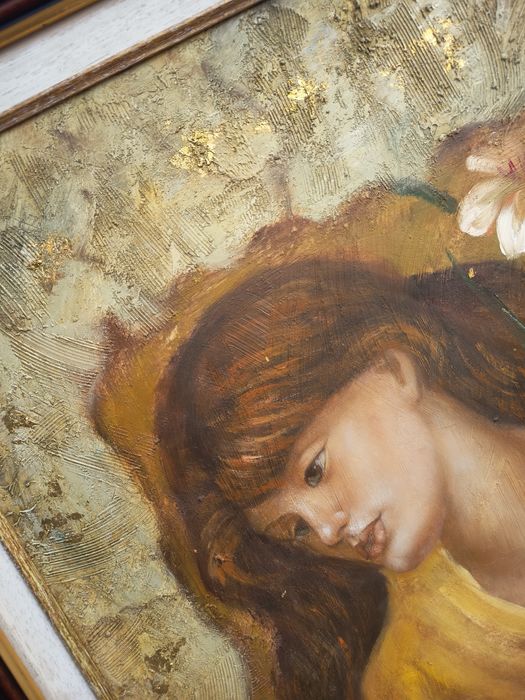 Tablou Autentic Portret Deosebit Lucrat Pe Panza În Foita De Aur