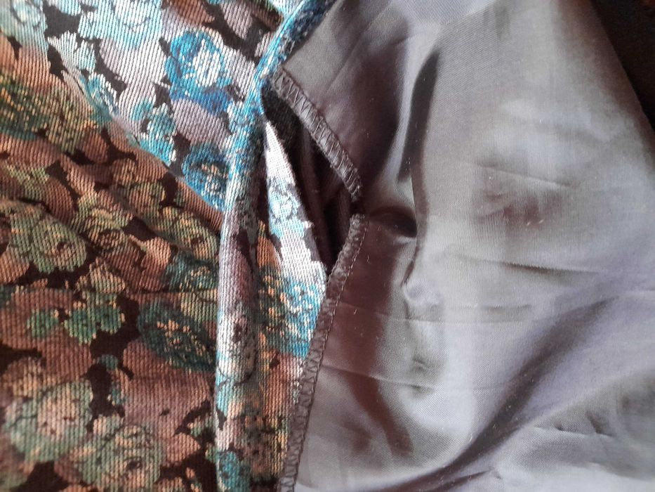 Costumas dama din jerse, rochita model floral si sacou turchiz - 40