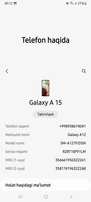 Samsung a 12 holati zor 64 gb