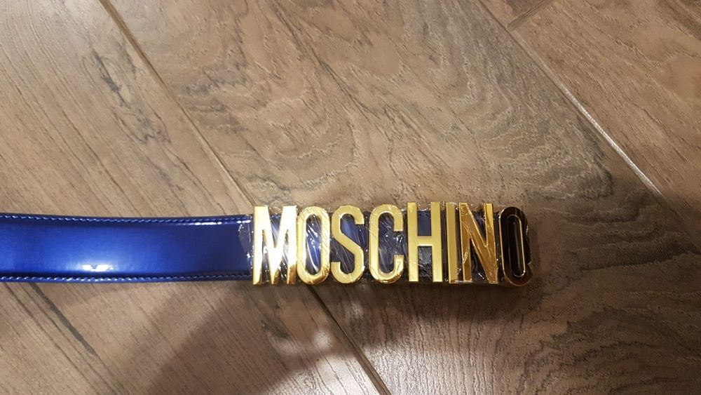 Moschino колан естествена кожа син и черен