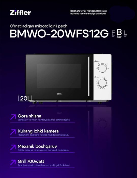 Ziffler mikravalnofka dastavkasi ichida garantiya 1 yil