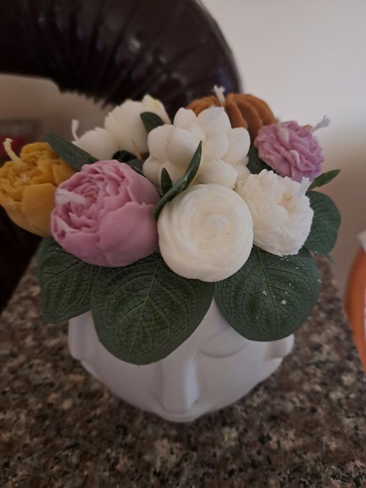 Superb aranjament din lumânări parfumate în vas ceramic art deco, Nou!