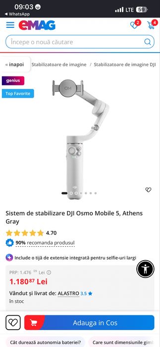 Sistem de stabilizare DJI Osmo Mobile 5, Athens Gray