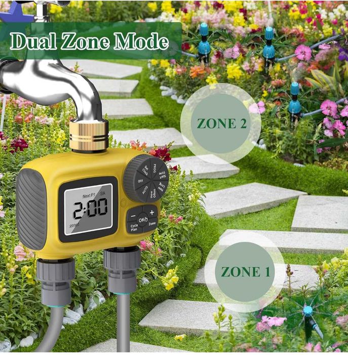 Комплект за градинско капково напояване двупортов таймер програми