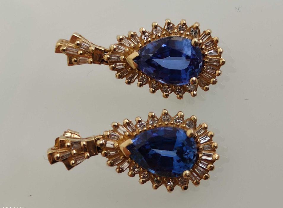 Cercei 14k diamante si safire naturale