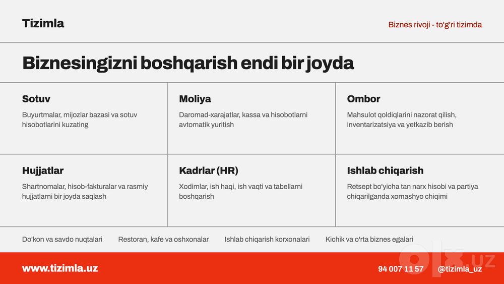 Do'kon, kafe va ombor uchun dastur: kassa, CRM, hisobot - Tizimla