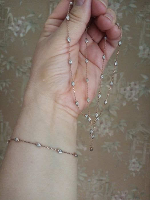 Комплект:цепочка 45см и браслетик  серебро в позолоте