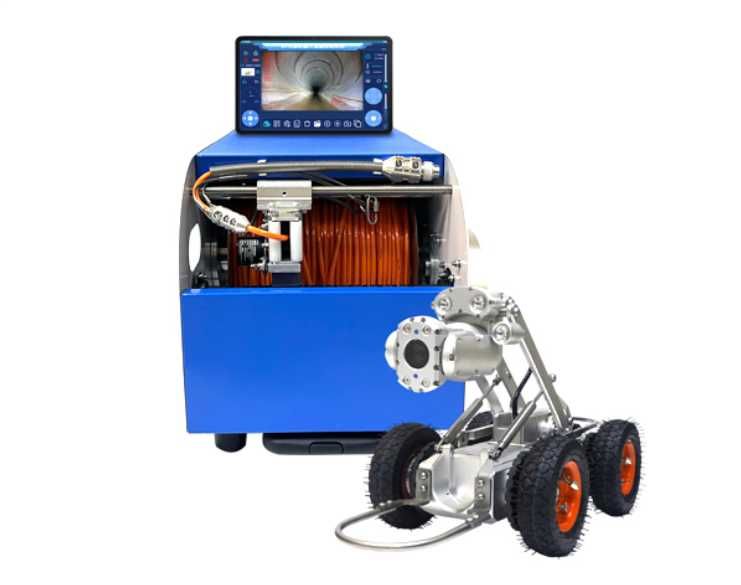 Robot inspecție canalizare profesional 200–3500 mm | Cameră PAN/TILT HD + 300 m cablu