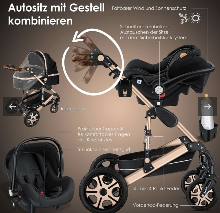 Пълен комплект комбинирана детска количка 3 в 1 Kesser®