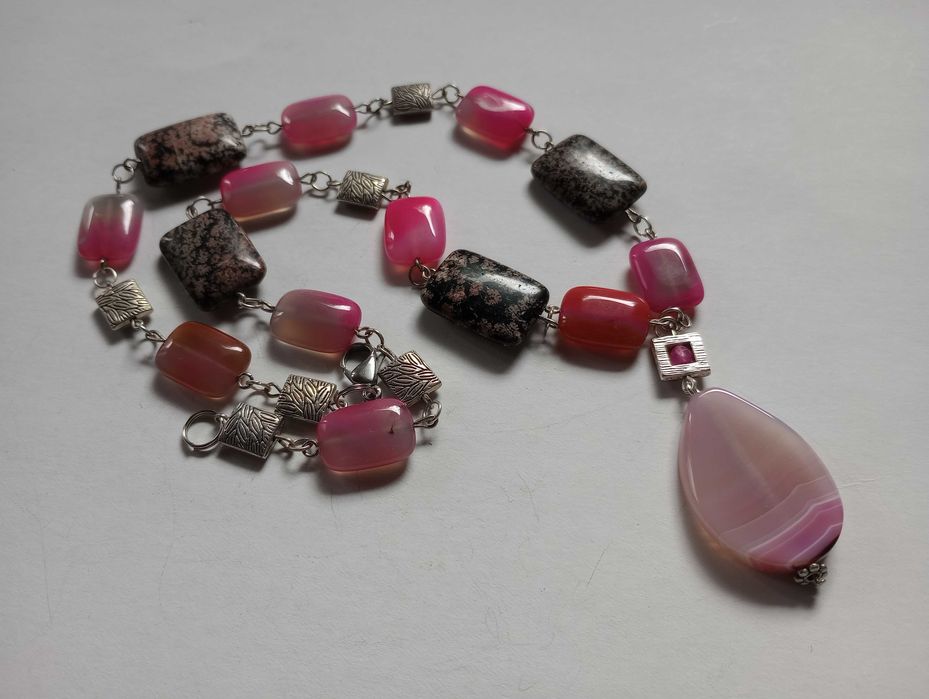 colier lung agate magenta si jasper zebra,chic