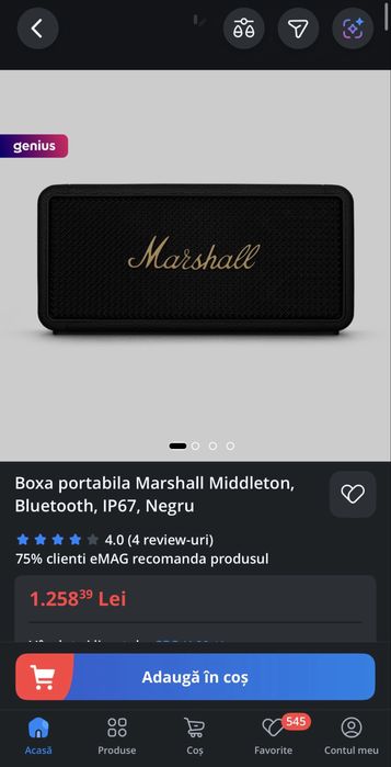 Boxa portabila marshall middleton  boxa marshall middleton bluetooth