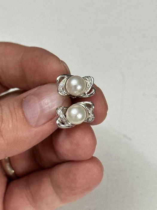 CERCEI AUR alb 18K + 6 Diamante + 2 Perle - 8g. - Deosebiti - De Firma !