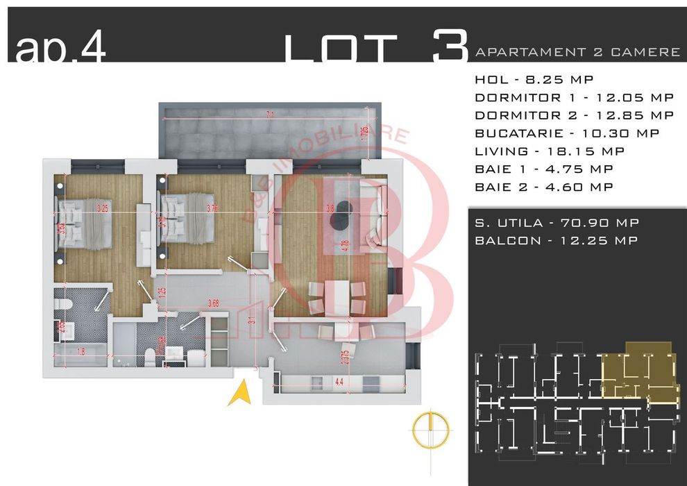 Apartament 3 camere-Loc Parcare Bonus-Theodor Pallady