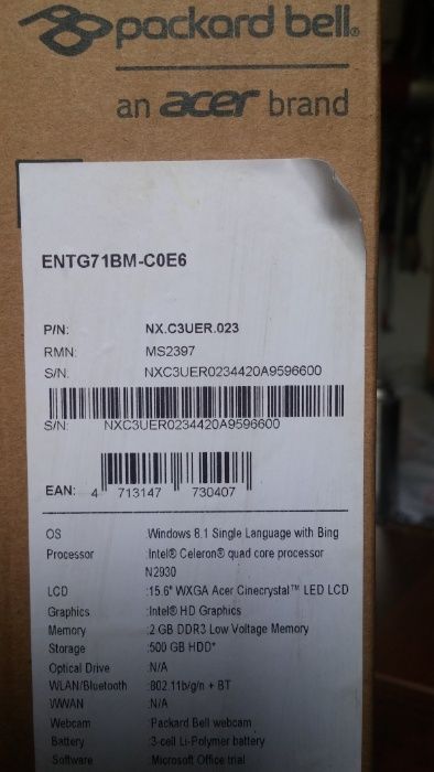 Ноутбук Packard dell - Acer. Новый 4х ядерный.