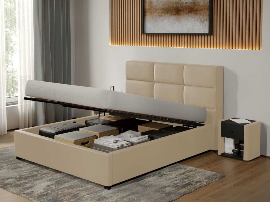 Pat tapitat Cico rabatabil 170 x 114 C1 din piele/stofa Crem Nube 4