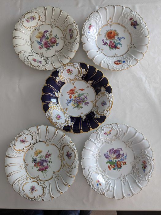 30см Sandizell Германия фарфор блюдо тарелка кобальт Мейсенский букет