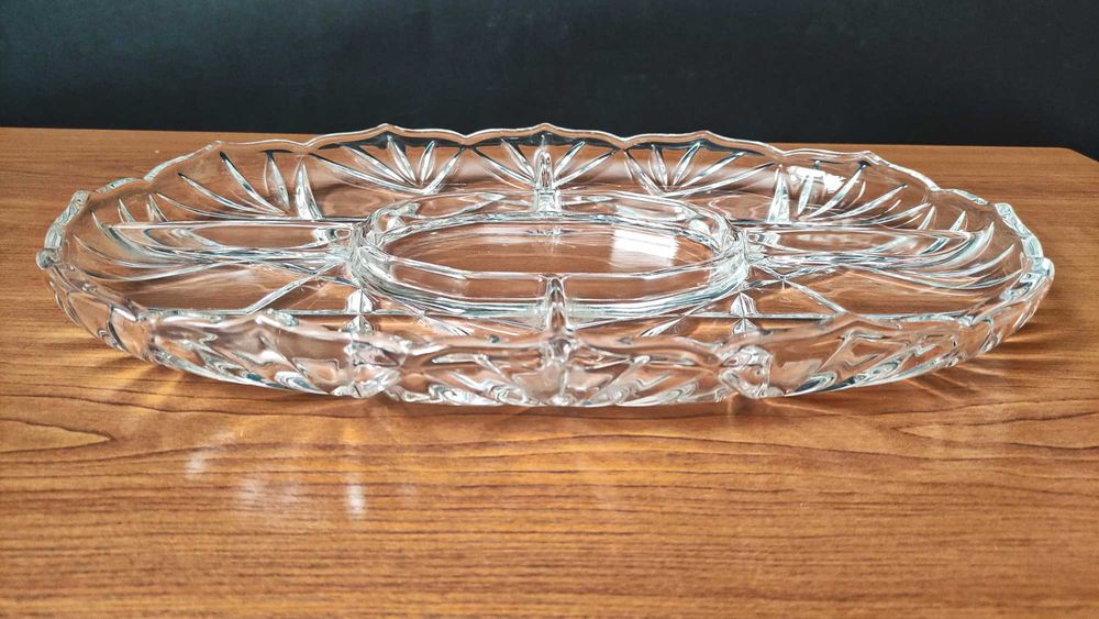 Голямо кристално плато за ордьоври с 5 сектора