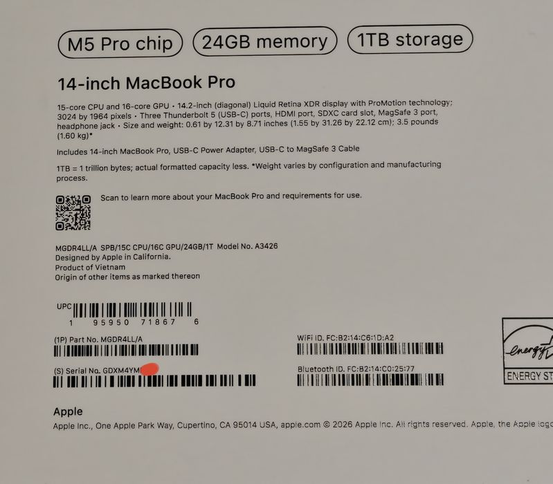 MacBook Pro 14 M5PRO 24/1TB 8 циклов