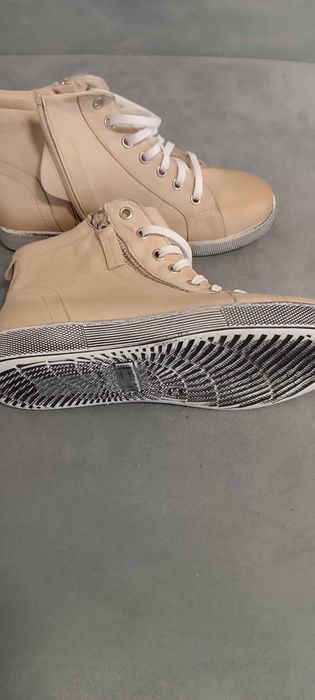 Teniși hi-top de damă, din piele naturală, mărimea 36, ​​bej