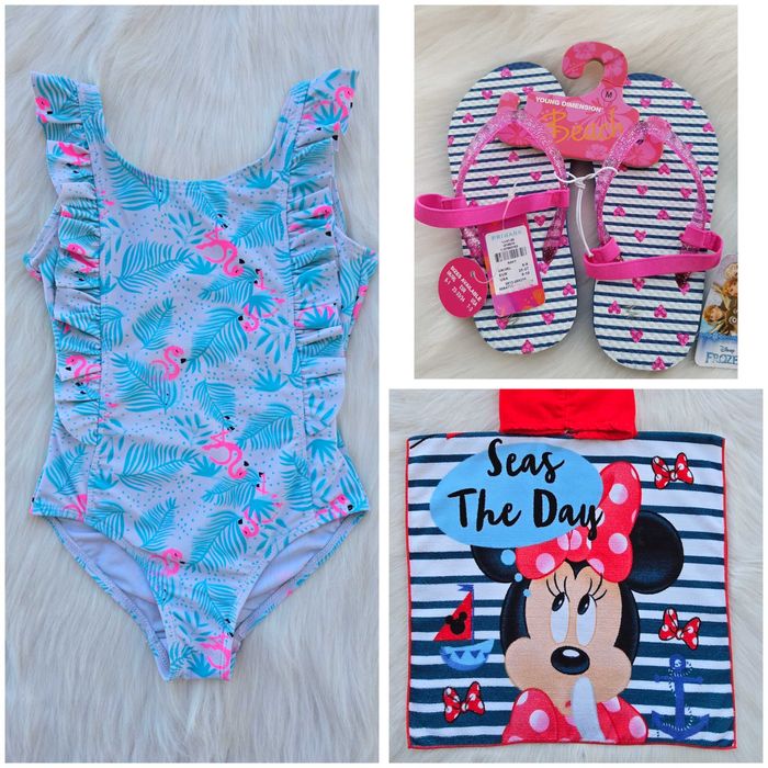 Детско пончо, бански и чехли за момиче 4-5 години