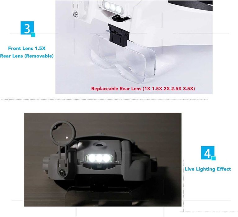 НОВИ Лупи за глава, увеличителни стъкла с 3 светлодиода (MG82000MC)..