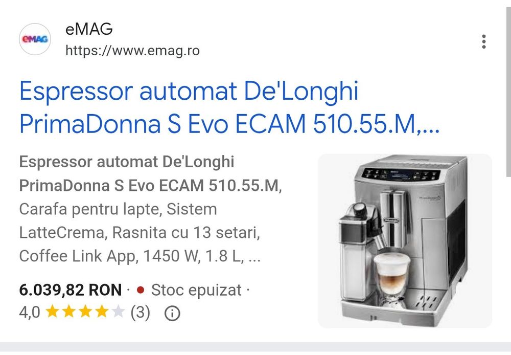 Aparat cafea DeLonghi PrimaDona Evo S