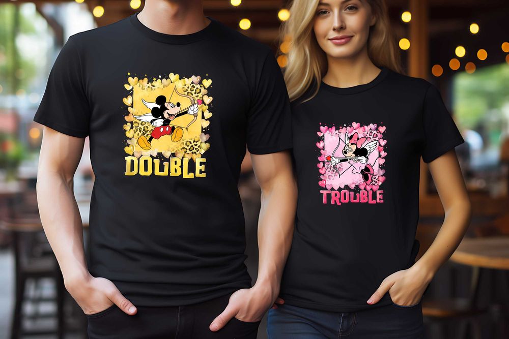 Тениски за двойки с Мини и Мики Маус Double Trouble