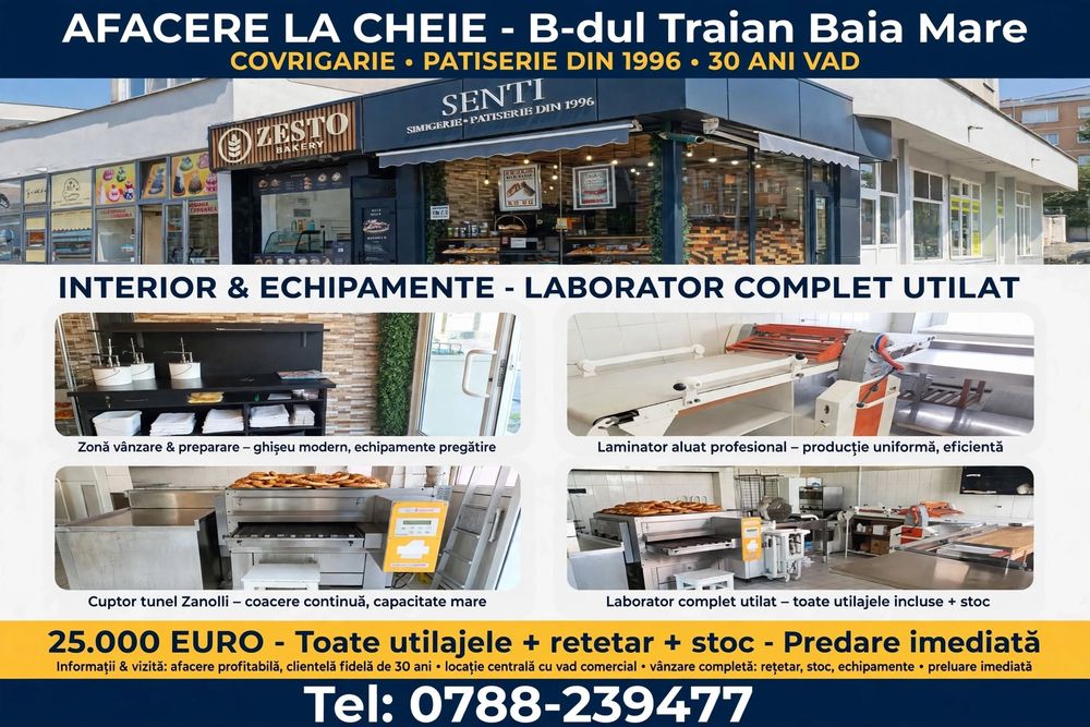 AFACERE LA CHEIE– BAIA MARE - Covrigarie-Patiserie
Se cedează covrigărie-patiserie
Se cedează covrigărie-patiserie