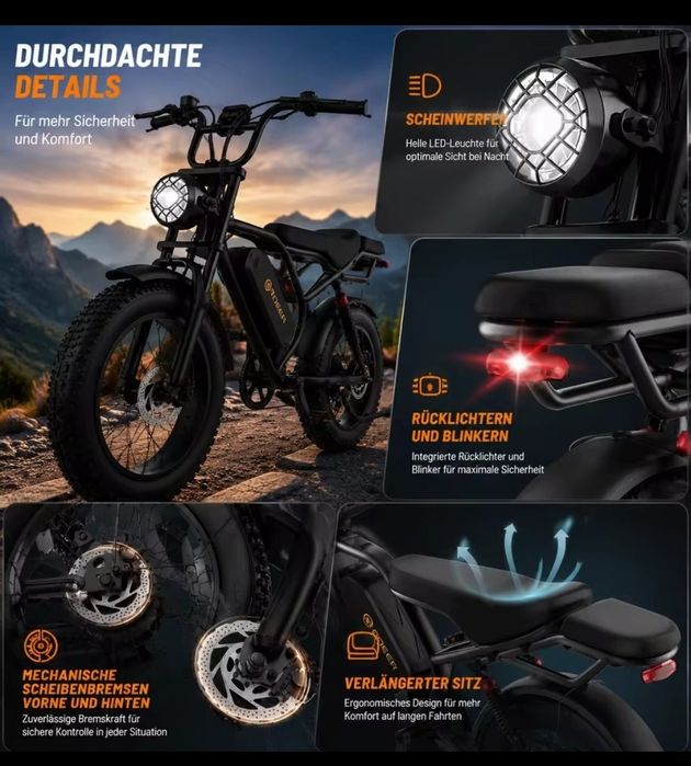 НОВИ! Електрически Велосипед HEADEER BK20 (750W, 48V 20Ah,50km/h) – Fat Bike E Bike