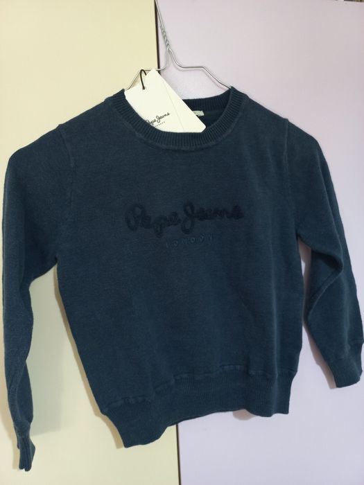 Детски памучен суичър Pepe Jeans  в синьо с принт