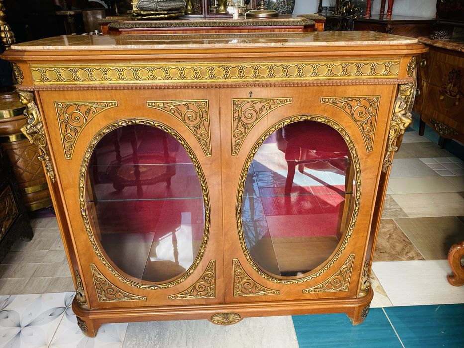 Comoda Vintage Vitrina Marmura Bronz Lemn Masiv