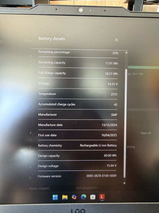 Lenovo loq RTX 4060 Intel i7 42цикъла на батерия