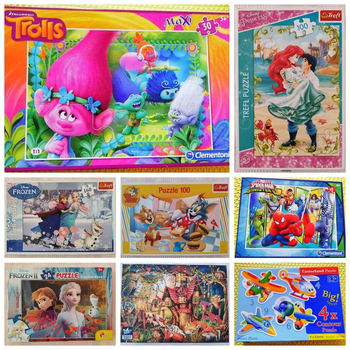Детски пъзели Тролчета, Анна и Елза, Том и Джери Самолетите,Спайдърмен