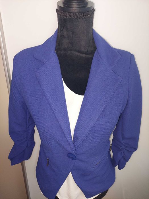 Sacou al bastru regal cu maneci crete/bufante