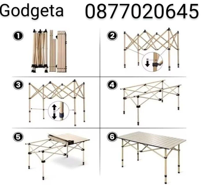 Луксозна къмпинг сгъваема метална маса с удобен калъф в 3 размера