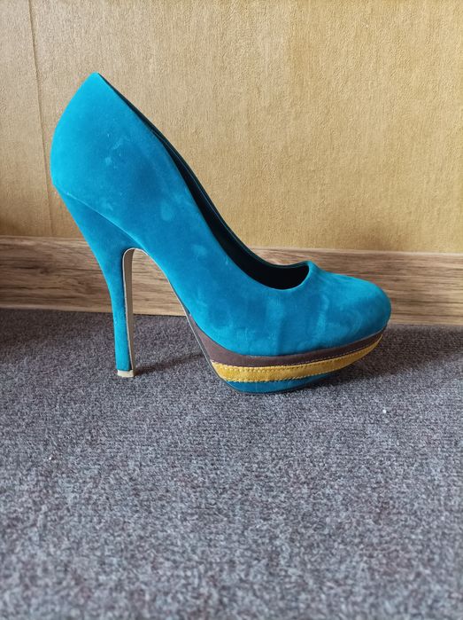 Обувки на висок ток велур, размер 39, кралско синьо