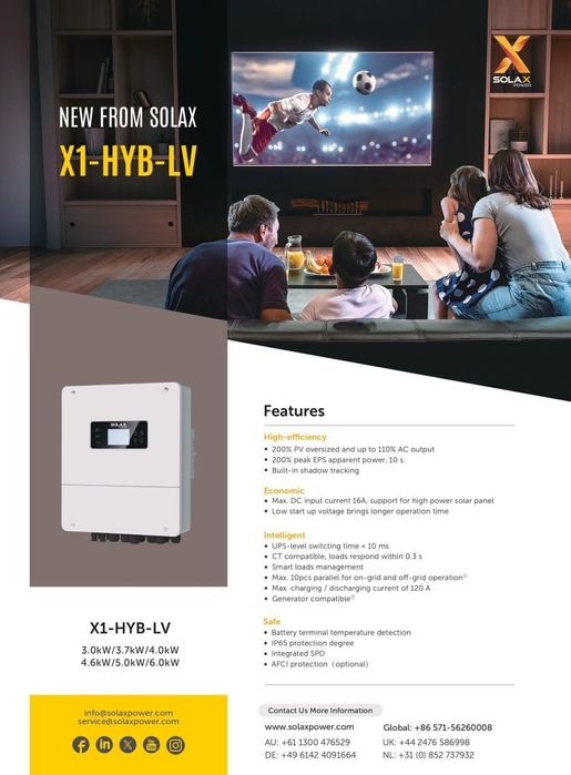 Гибридный солнечный инвертор SolaX 3 kw LV 48 v поддержка аккумуляторо