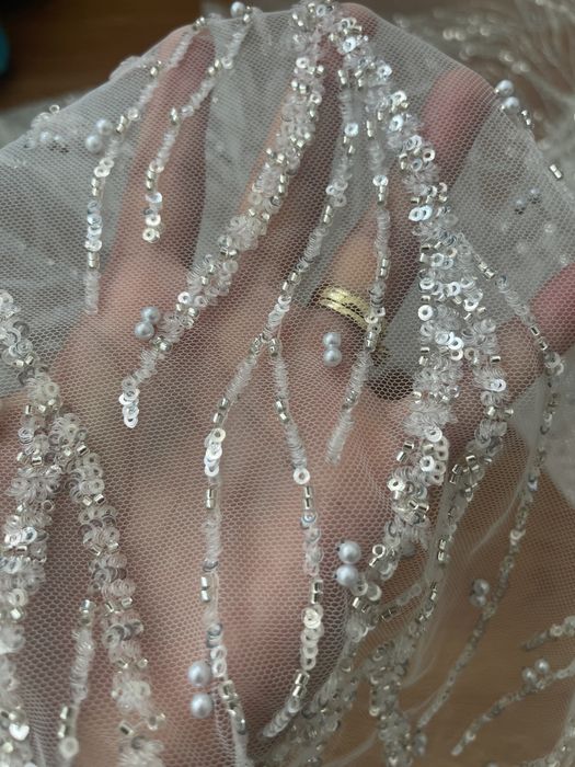 5 m dantela ivory cu paiete pentru rochie de mireasa