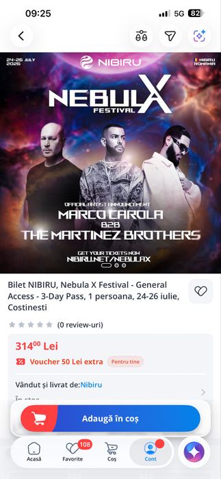 Bilet  la unul dintre festivaluri de la Nibiru