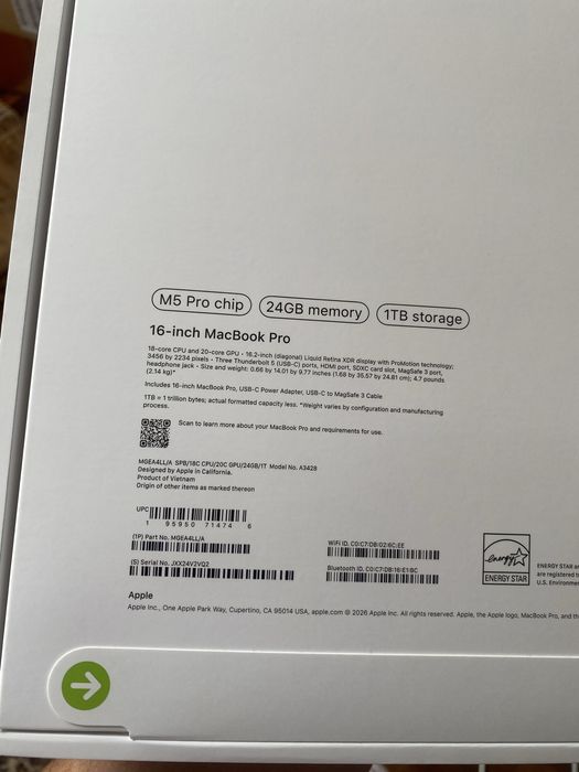 Macbook Pro 16 M5Pro/24GB/1TB/SpaceBlack