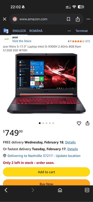 Laptop gaming Acer Nitro an517-51.   Ecran 17.3"