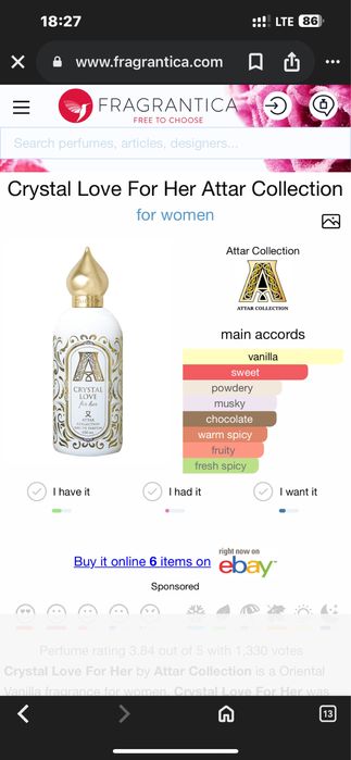 Attar collection crystal love 100ml