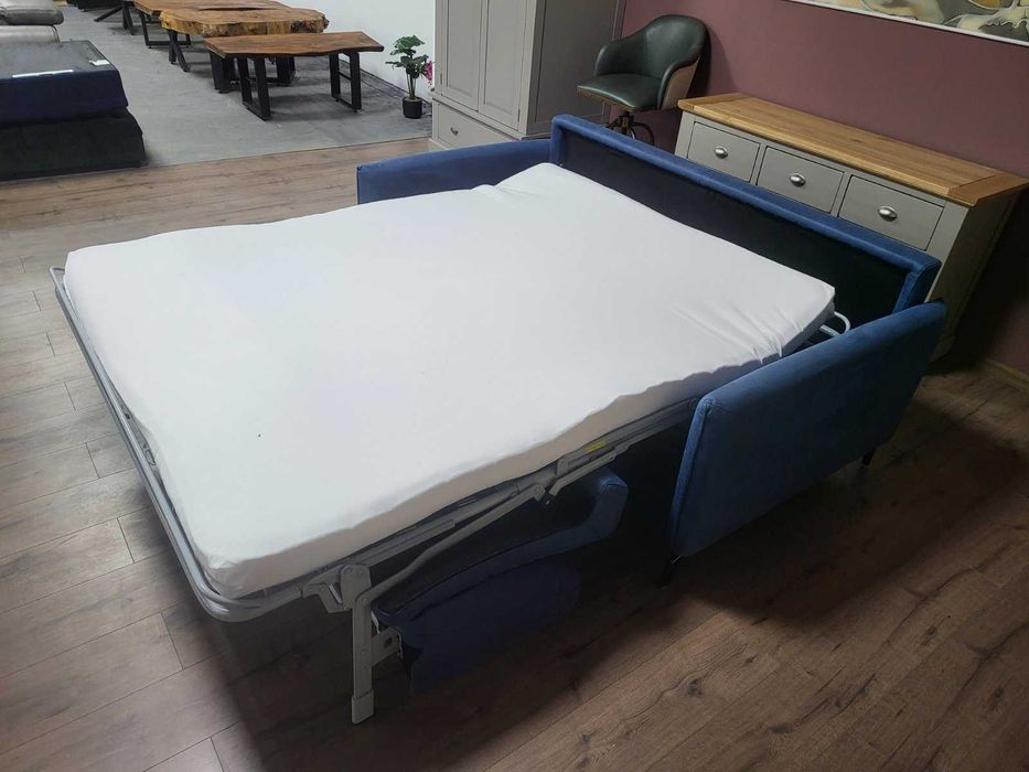 Дизайнерски син диван от плат тройка с функция сън